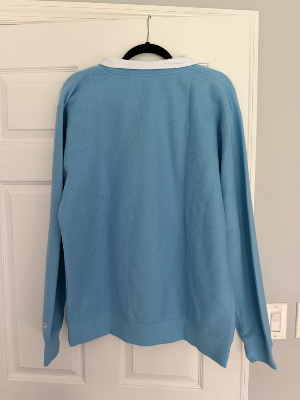 Blue Crewneck Sweater with Contrast White Collar and Dear Patch - Picture 4 of 4